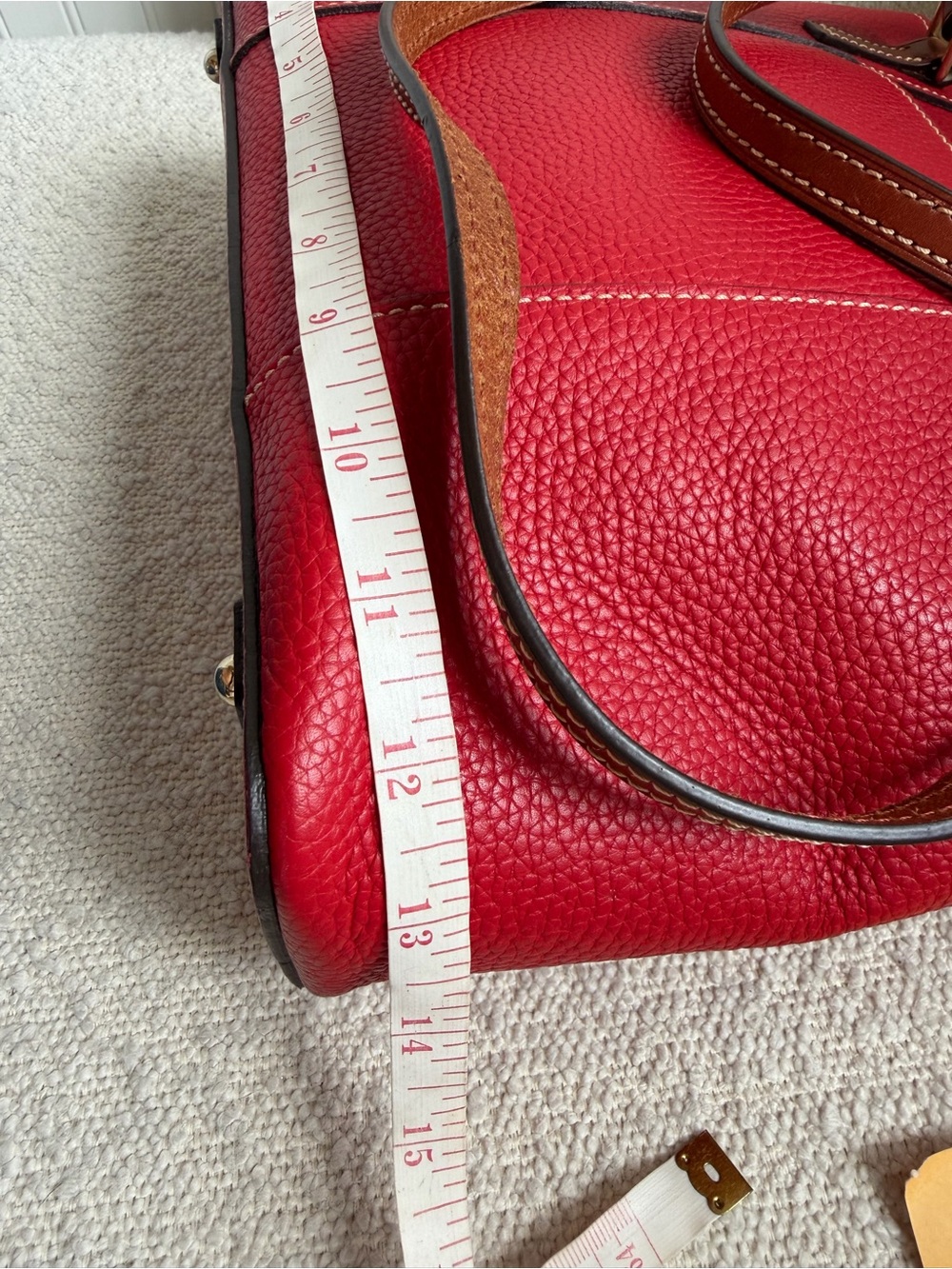 Dooley & Bourke Red Pebbled Leather Shoulder Tote with Brown Trim - Picture 12 of 16